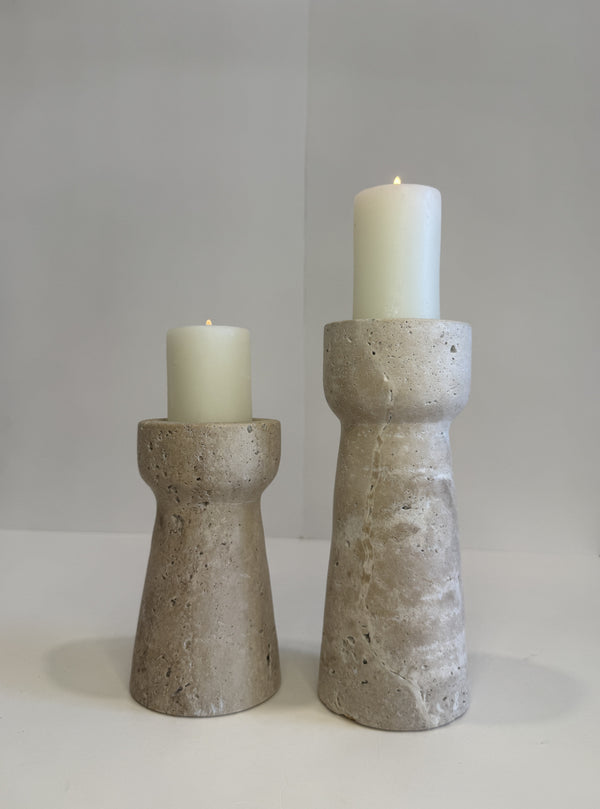 Travertine Medium Tea Light Holder — Set of 2 — handmade natural marble & stone décor by Moonlit Marble
