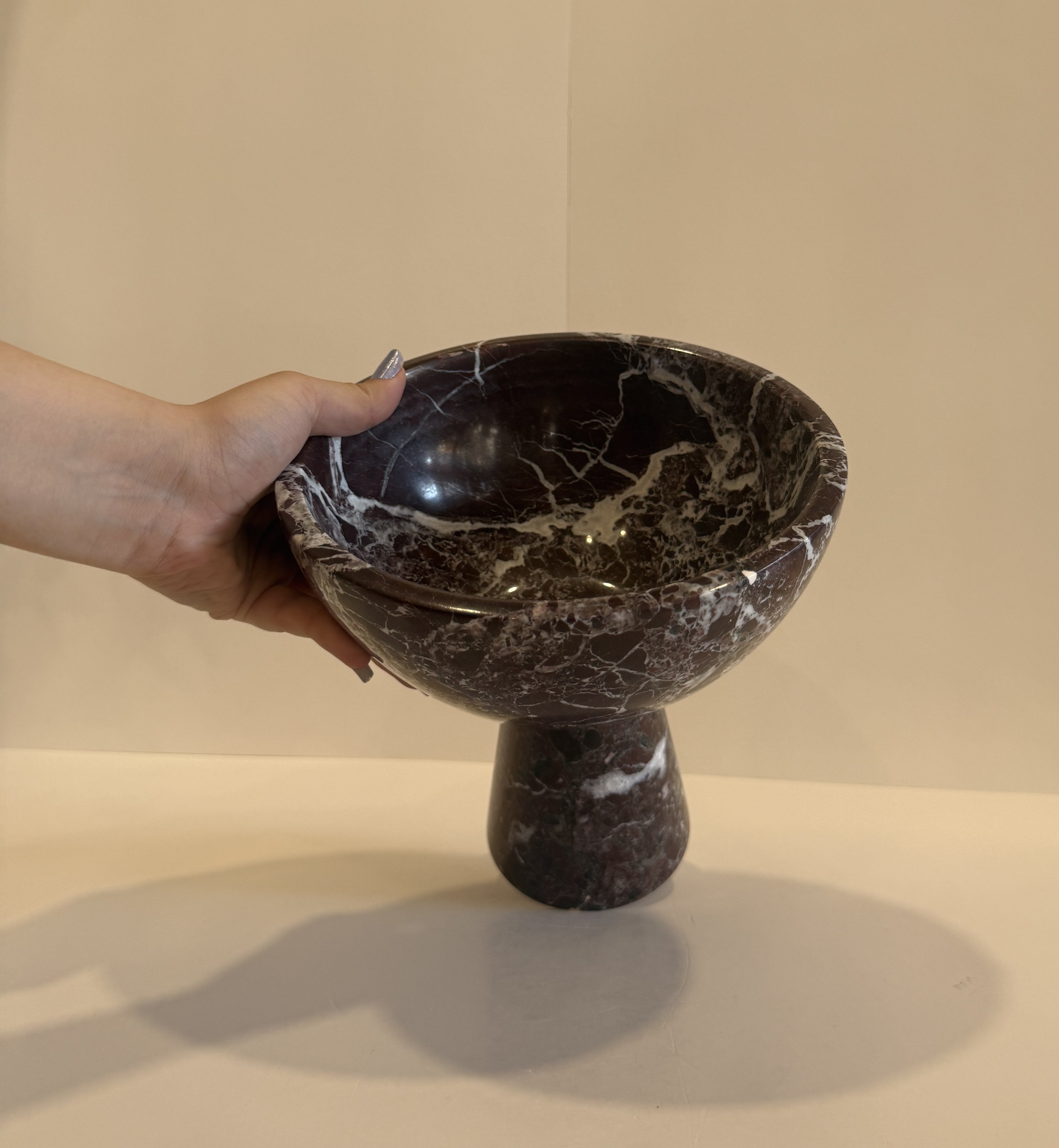 Handmade Marble Pedestal Footed Bowl — detail view 10