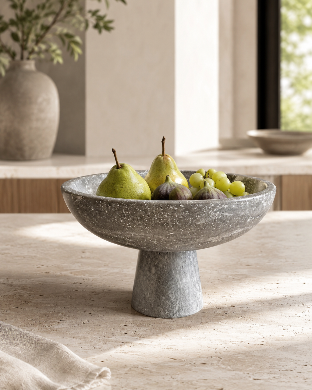 Handmade Marble Compote Footed Bowl — detail view 12