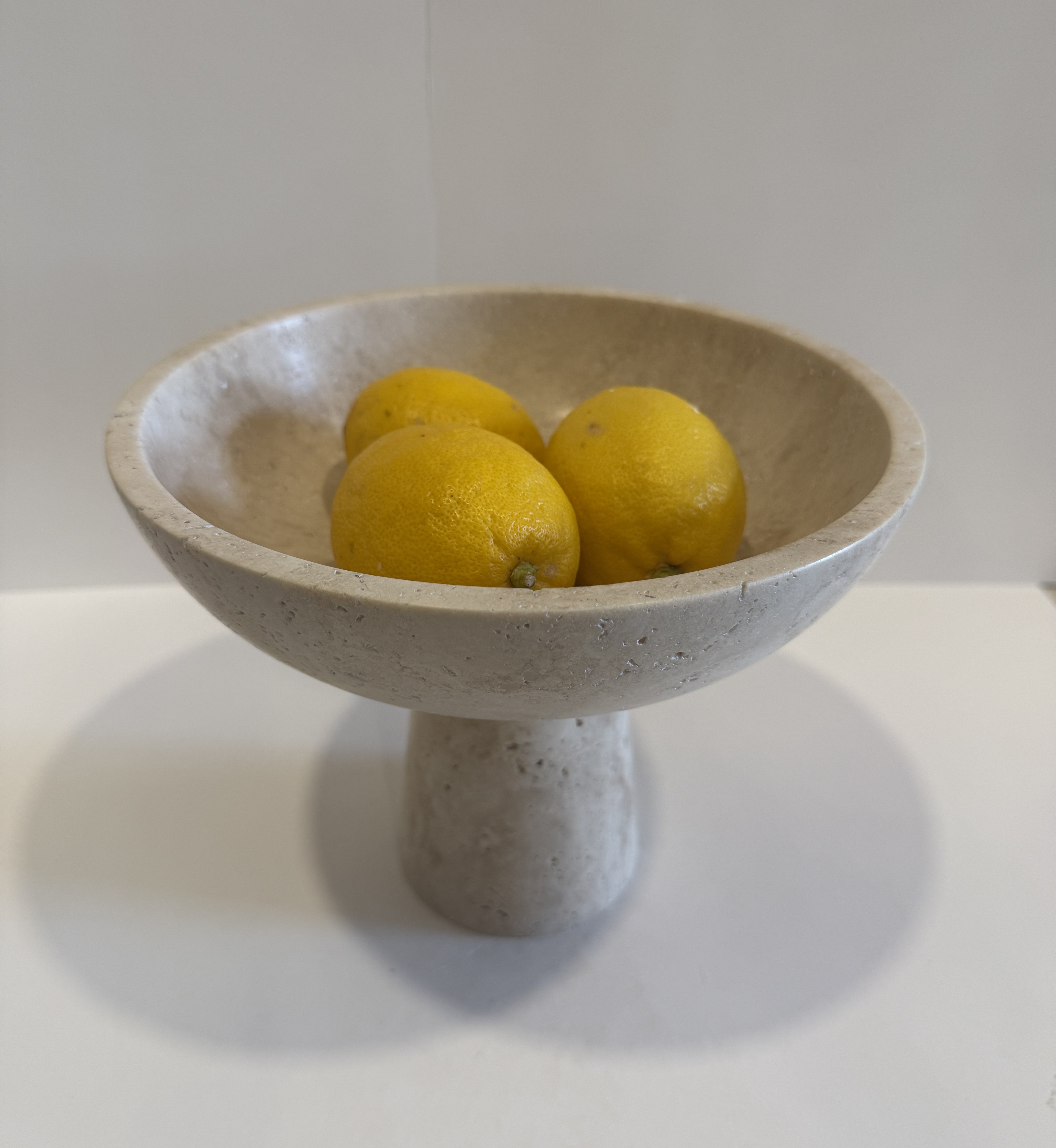 Travertine Sculptural Footed Bowl — handmade natural marble & stone décor by Moonlit Marble