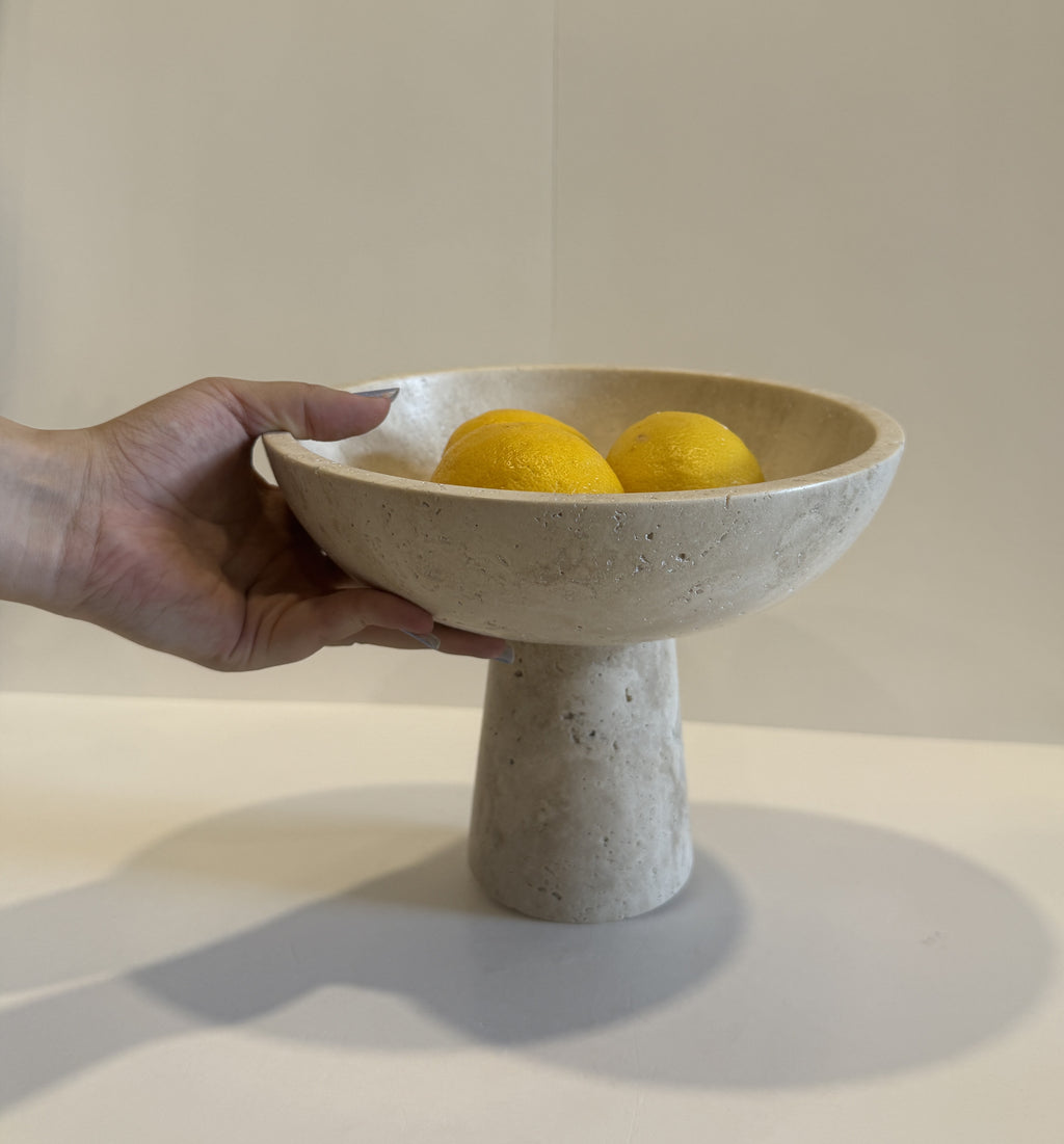 Travertine Sculptural Footed Bowl — detail view 1