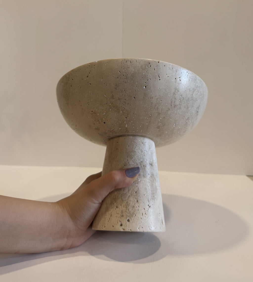 Travertine Sculptural Footed Bowl — detail view 3