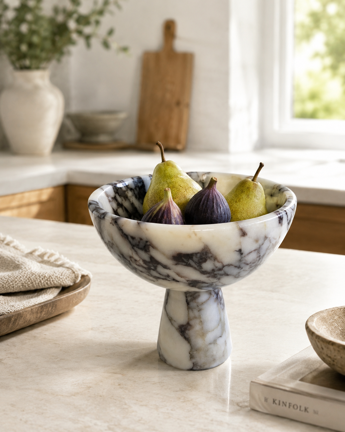 Handmade Marble Pedestal Footed Bowl — detail view 20