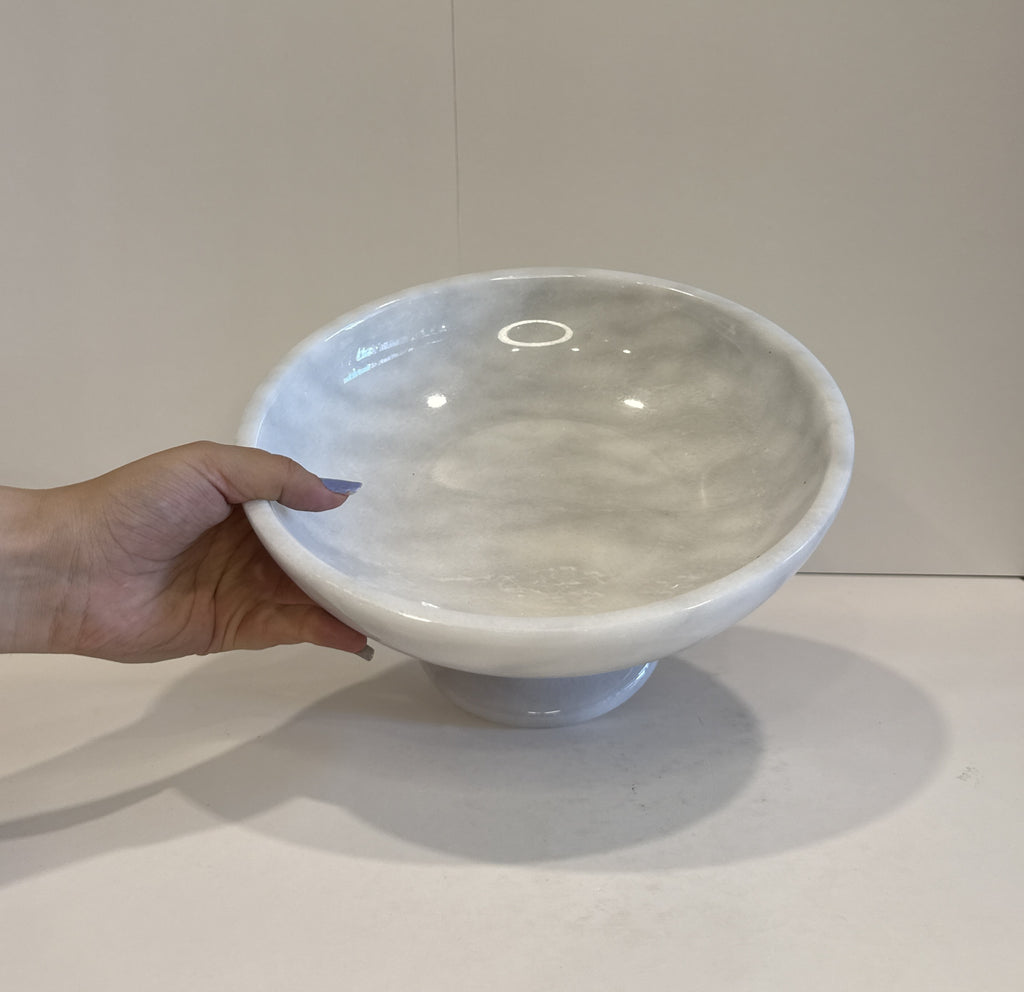 White Marble Sculptural Footed Bowl — detail view 1