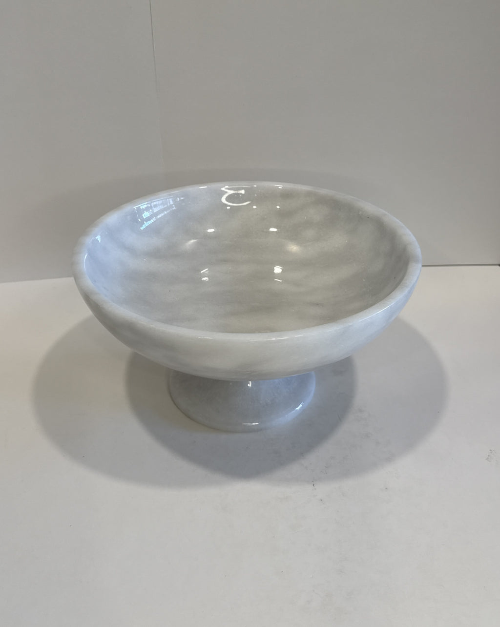 White Marble Sculptural Footed Bowl — detail view 5
