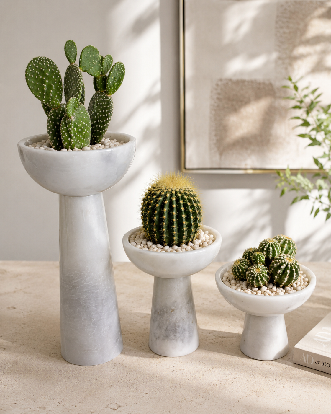 White Marble Plant Stand — Set of 3 — detail view 11