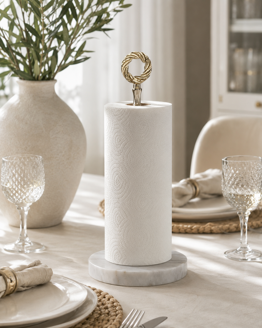White Marble Freestanding Paper Towel Holder — detail view 5
