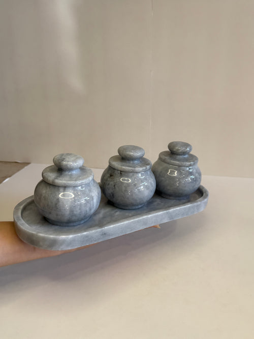 Grey Marble Round Spice Jar Set of 4 — 1