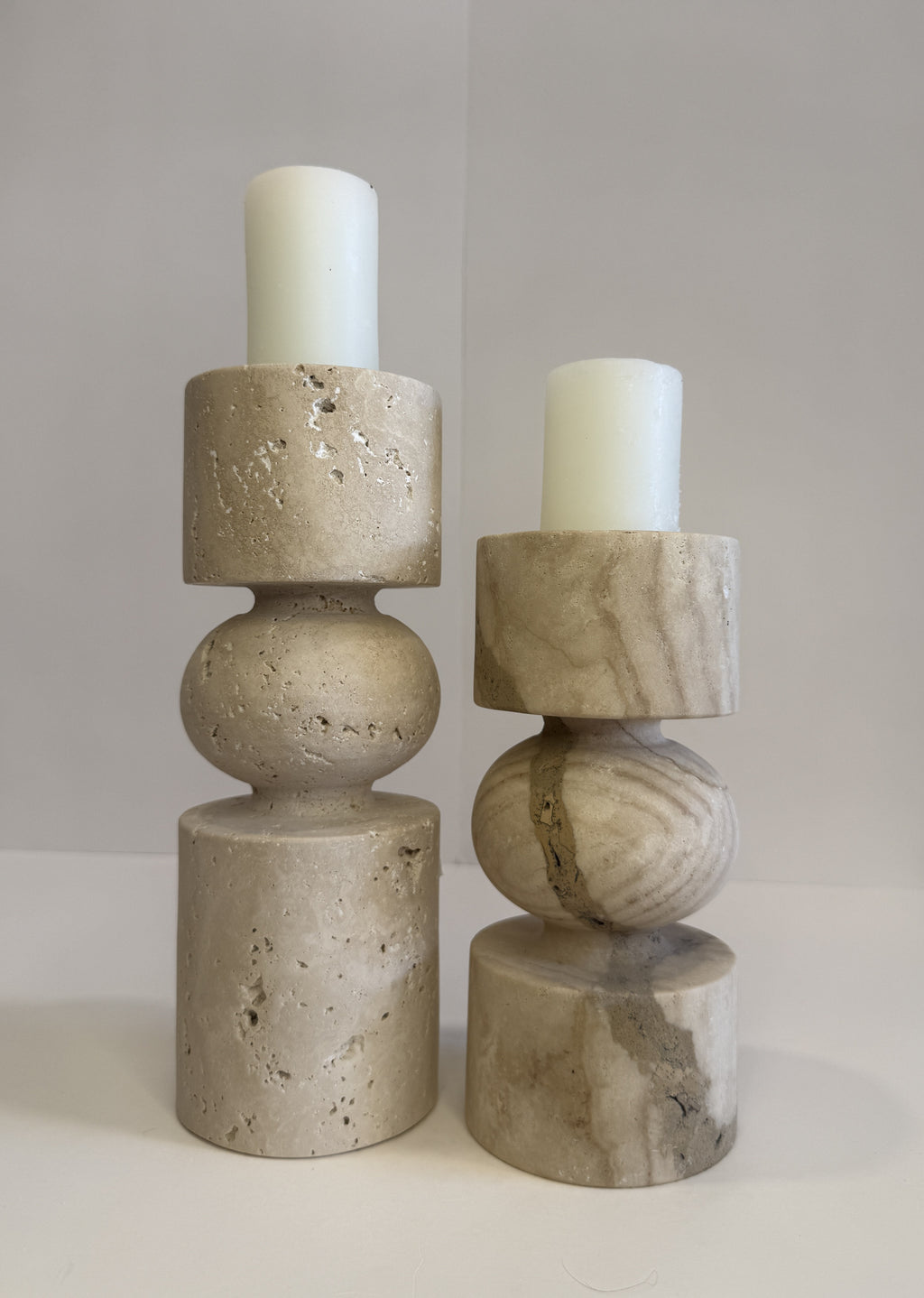 Travertine Tall Tea Light Holder — Set of 2 — handmade natural marble & stone décor by Moonlit Marble
