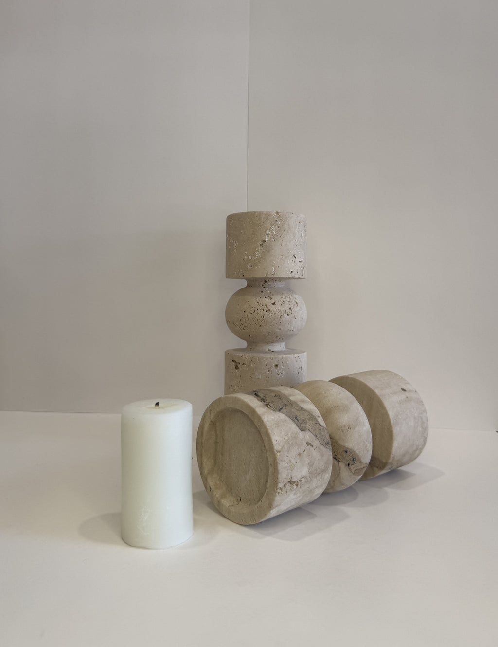 Travertine Tall Tea Light Holder — Set of 2 — detail view 9
