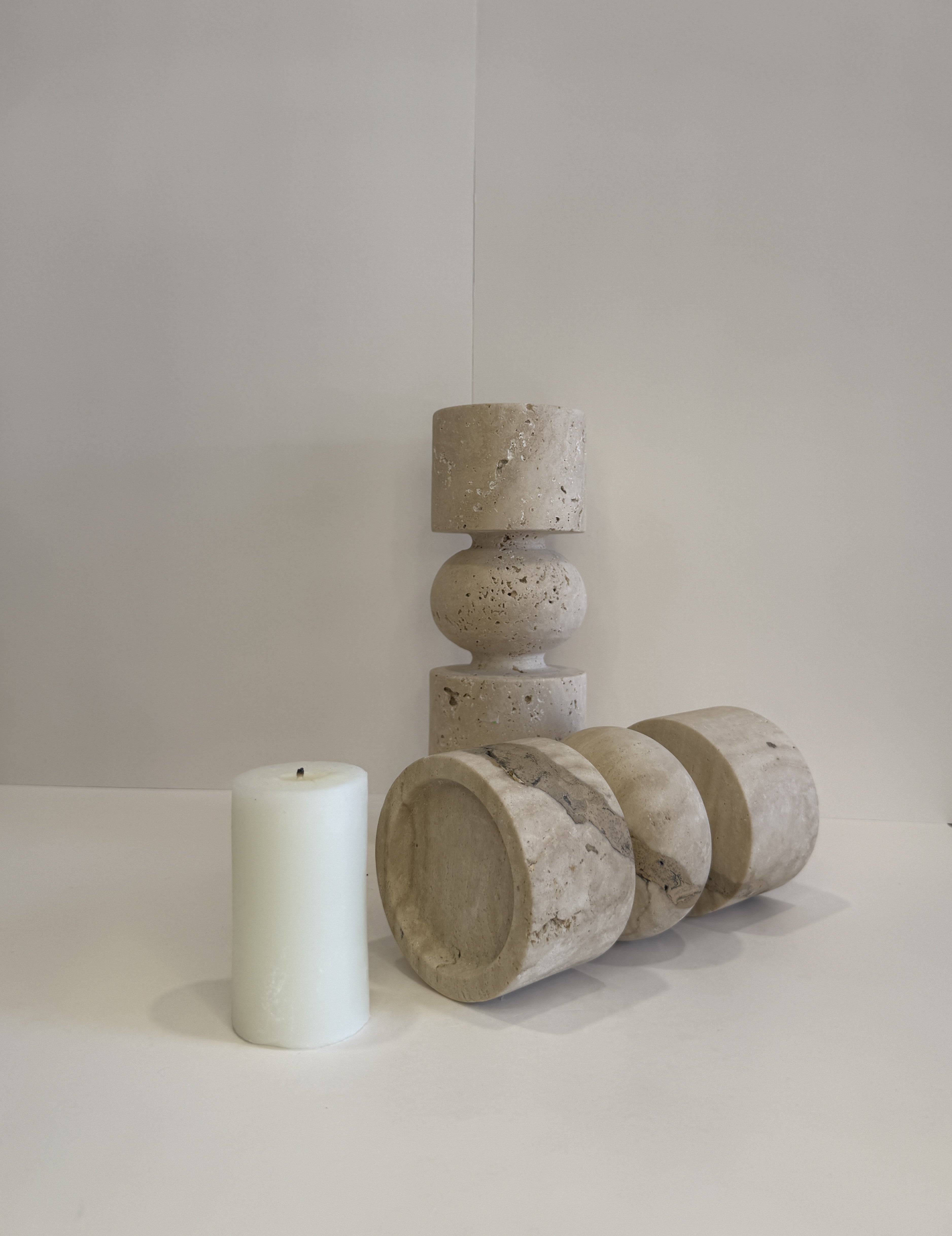 Travertine Tall Tea Light Holder — Set of 2 — detail view 9