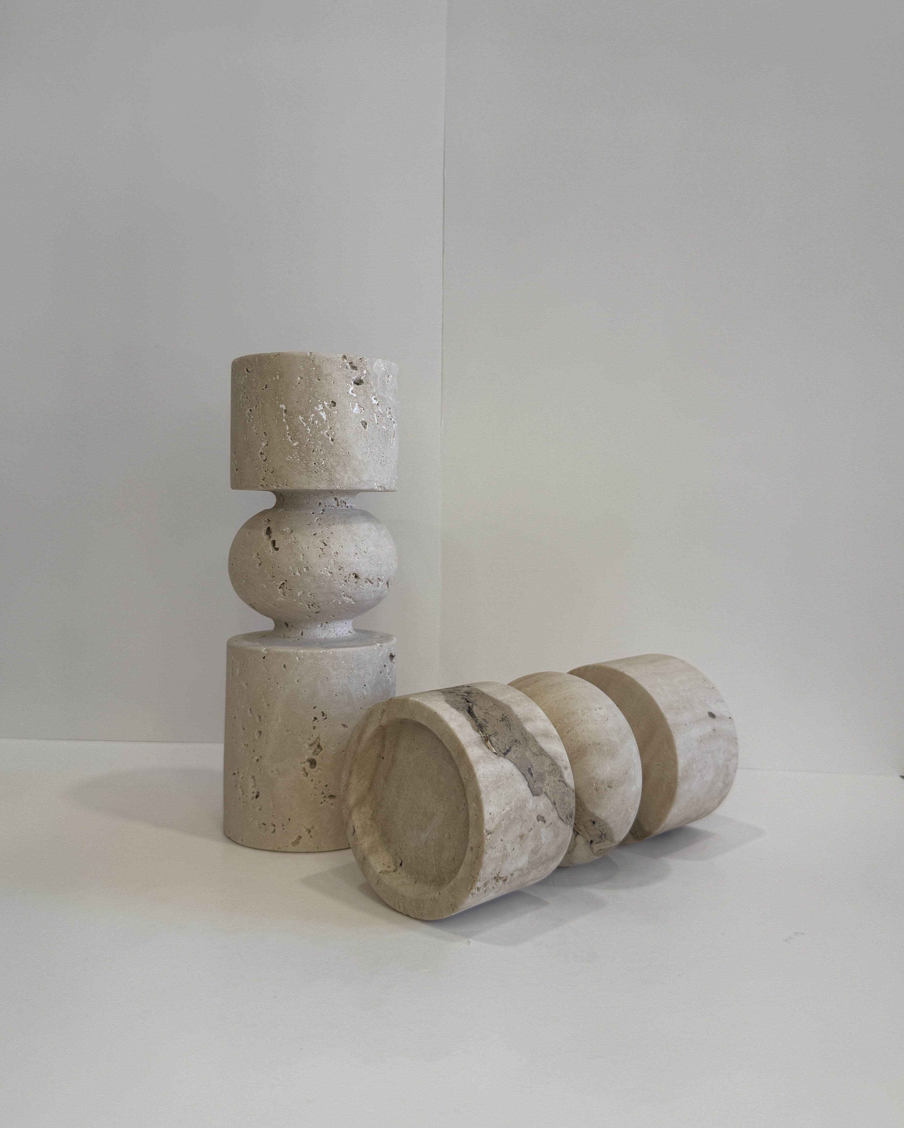 Travertine Tall Tea Light Holder — Set of 2 — detail view 10