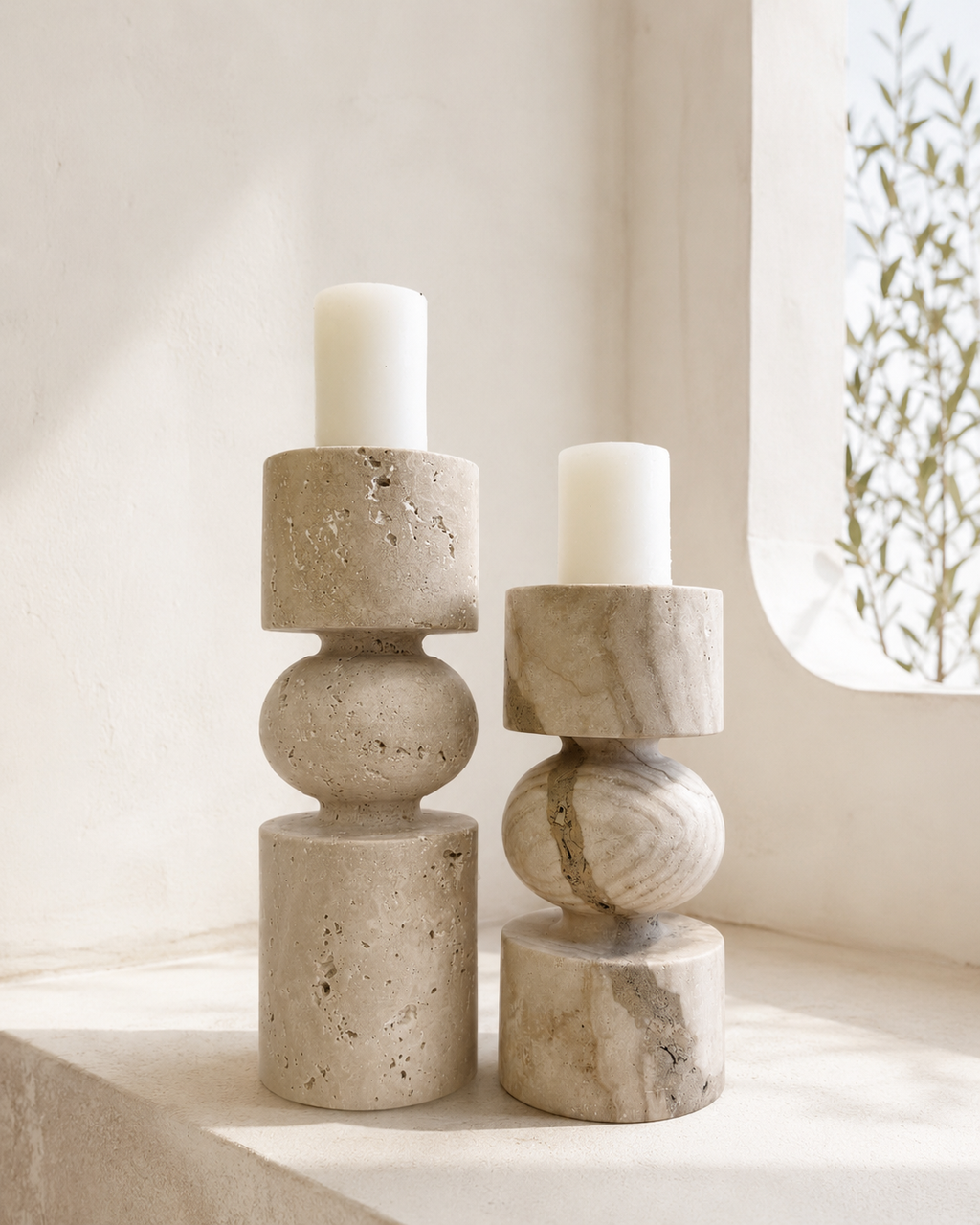 Travertine Tall Tea Light Holder — Set of 2 — detail view 12