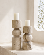 Travertine Tall Tea Light Holder — Set of 2 — detail view 12