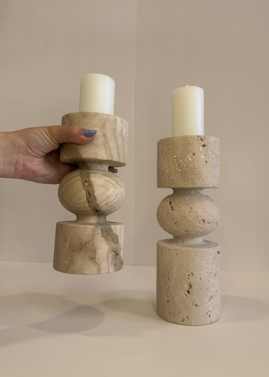 Travertine Tall Tea Light Holder — Set of 2 — detail view 1