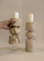 Travertine Tall Tea Light Holder — Set of 2 — detail view 1
