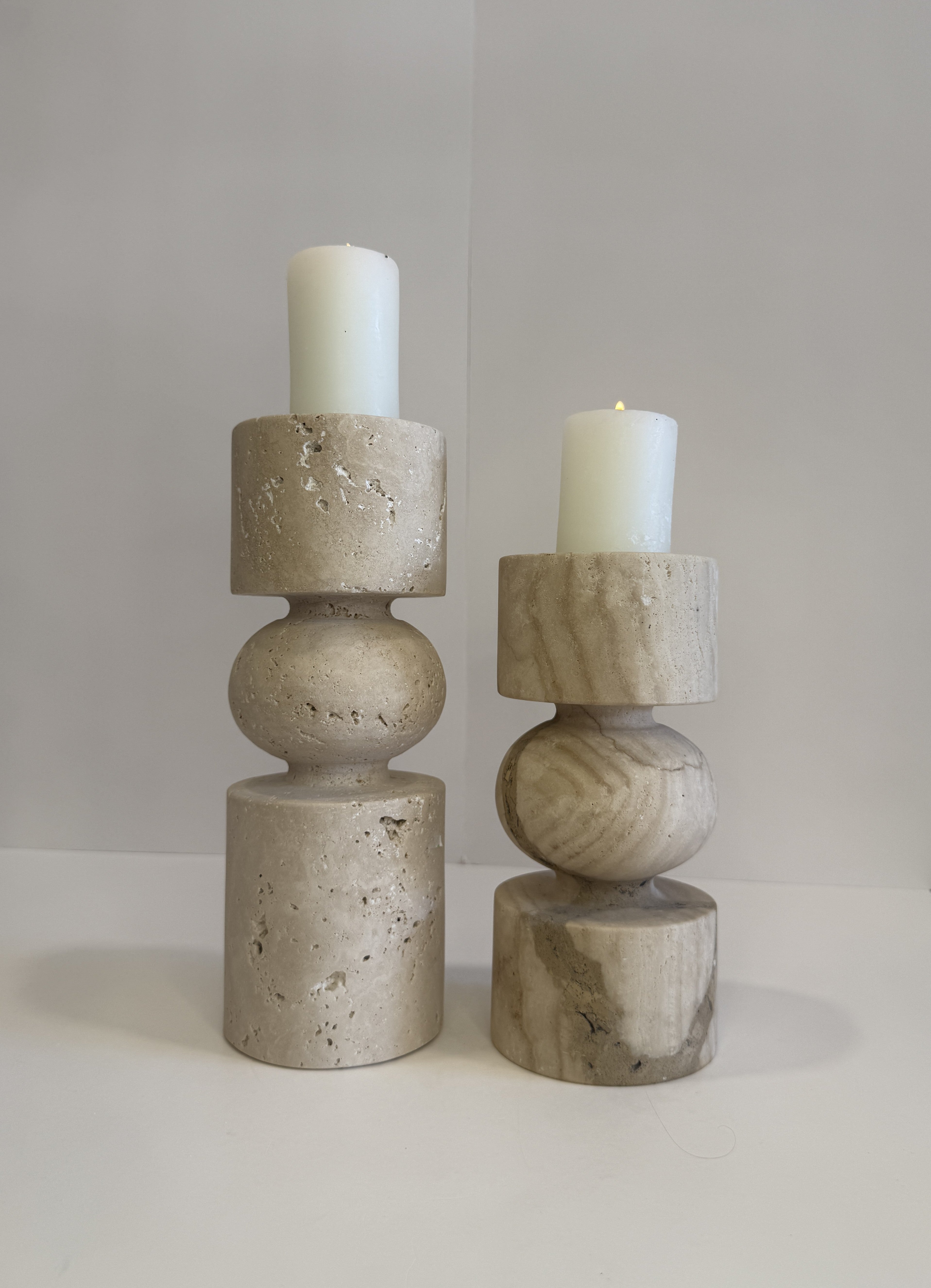 Travertine Tall Tea Light Holder — Set of 2 — detail view 2