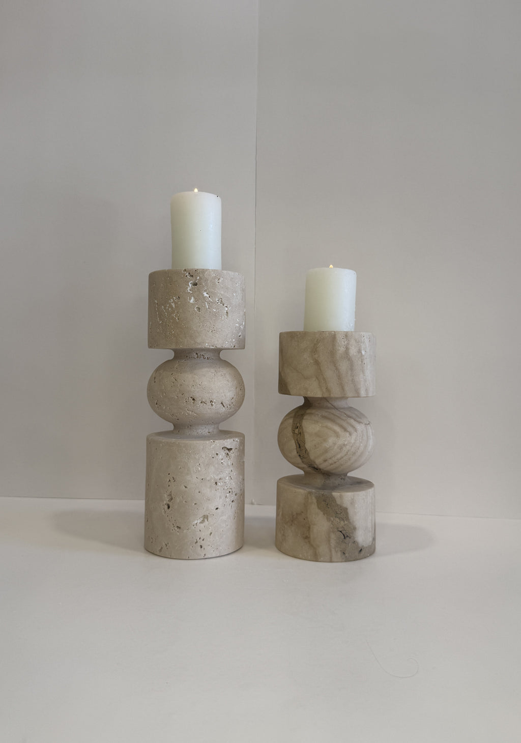 Travertine Tall Tea Light Holder — Set of 2 — detail view 3