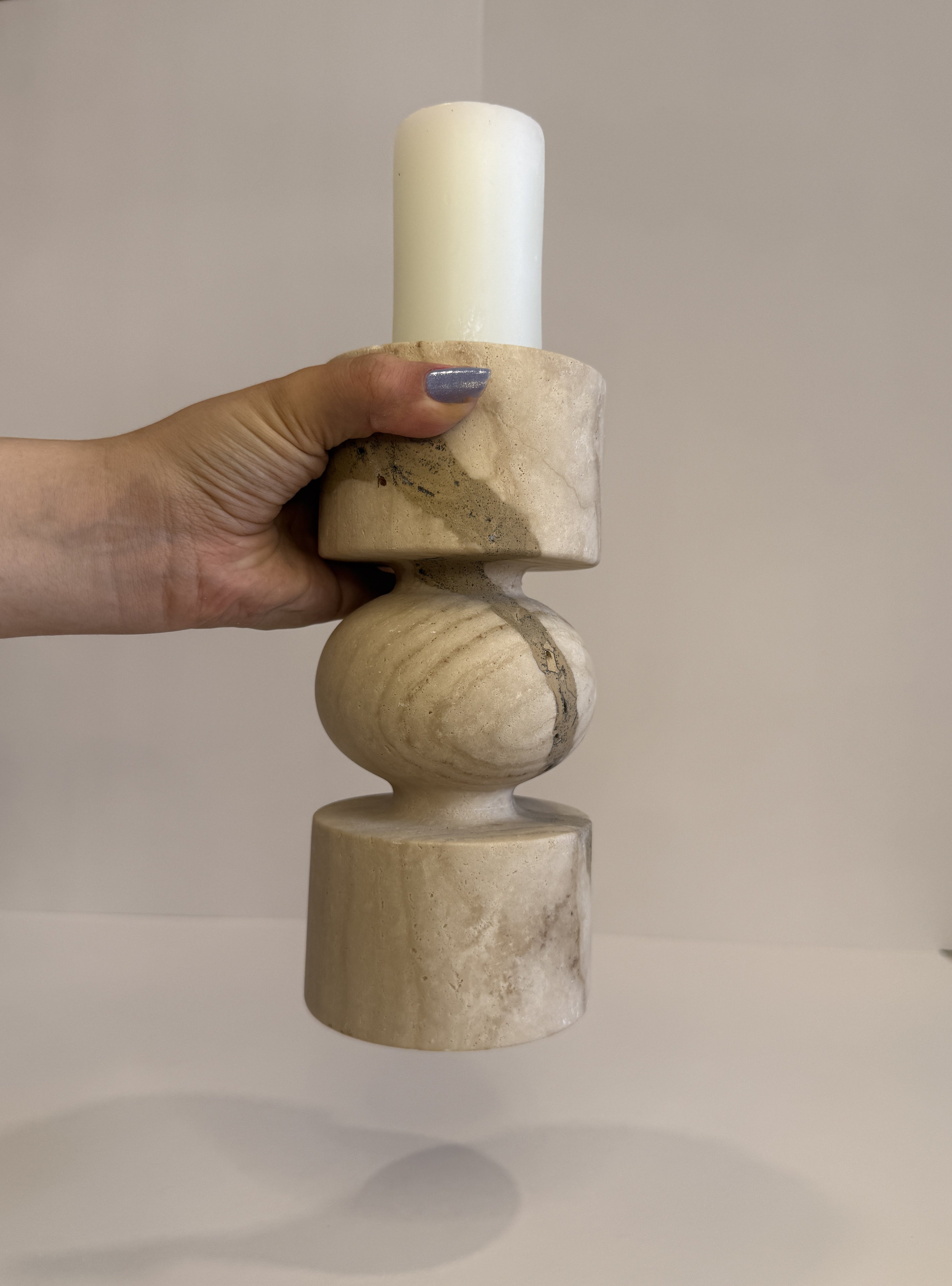 Travertine Tall Tea Light Holder — Set of 2 — detail view 5