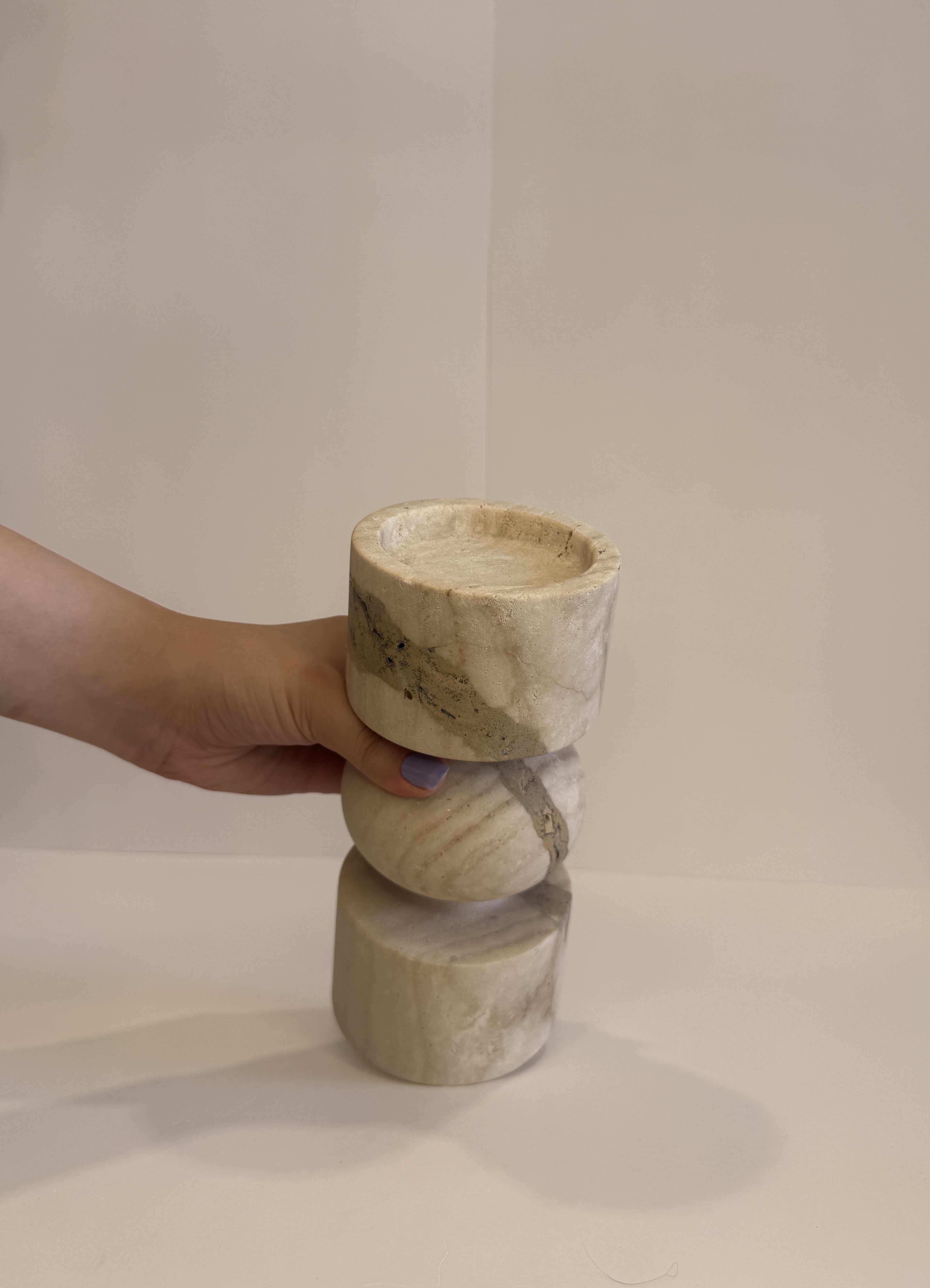 Travertine Tall Tea Light Holder — Set of 2 — detail view 6