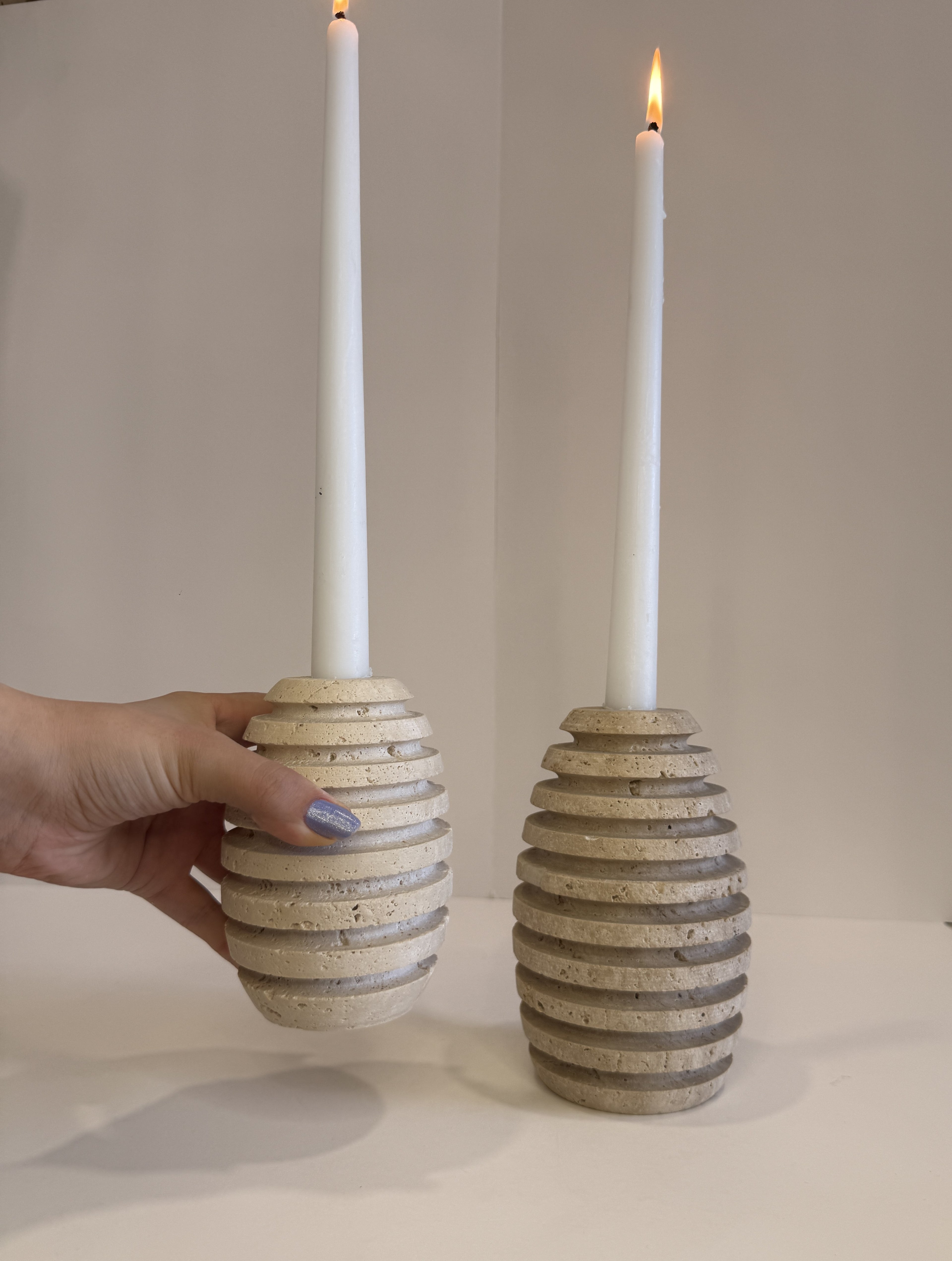 Travertine Petite Tea Light Holder — Set of 2 — handmade natural marble & stone décor by Moonlit Marble