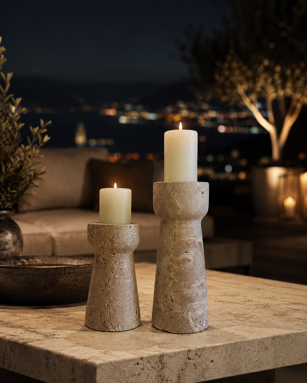 Travertine Medium Tea Light Holder — Set of 2 — detail view 9