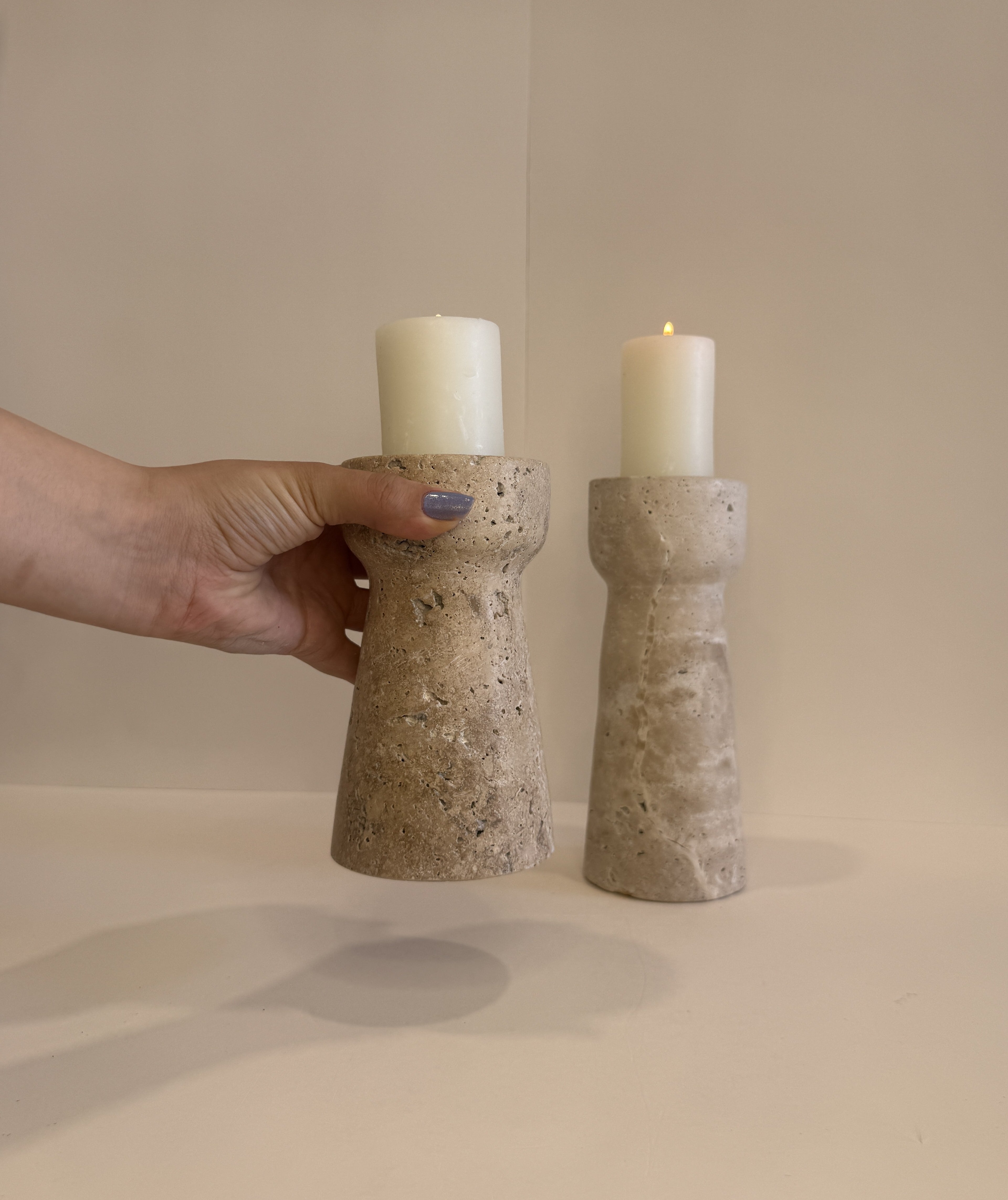 Travertine Medium Tea Light Holder — Set of 2 — detail view 3