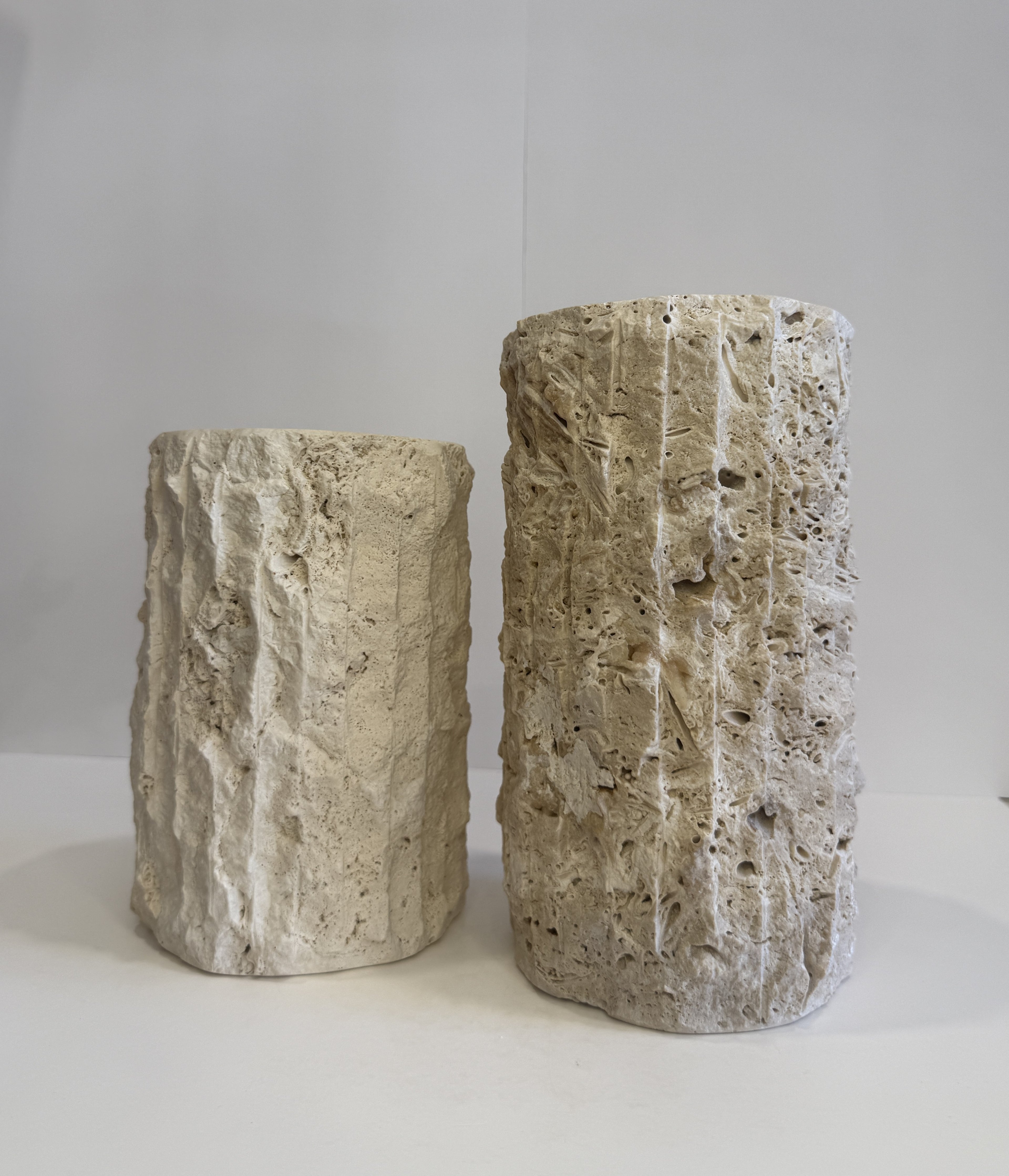 Travertine Ribbed Vase — handmade natural marble & stone décor by Moonlit Marble