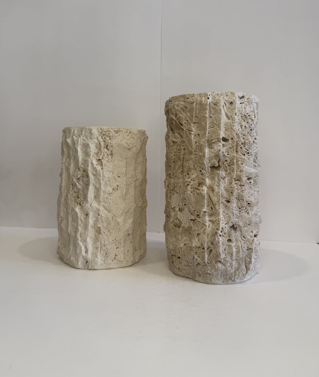 Travertine Ribbed Vase — detail view 2