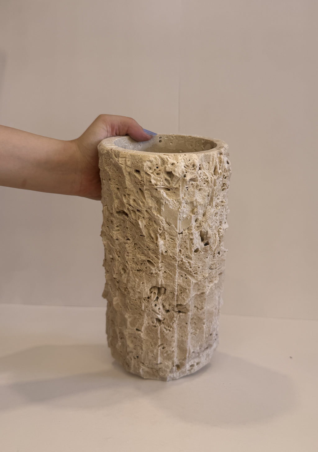 Travertine Ribbed Vase — detail view 6