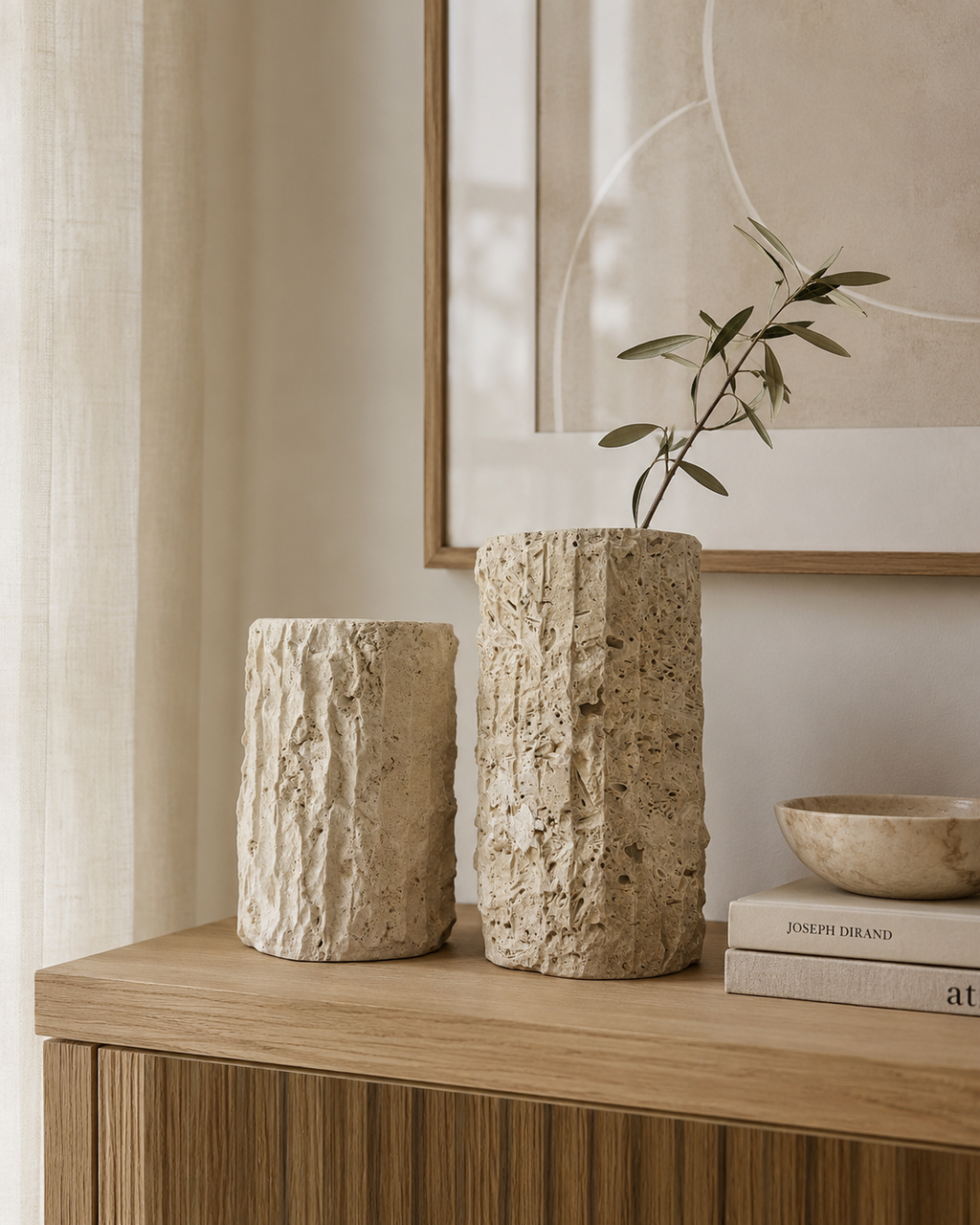 Travertine Ribbed Vase — detail view 7