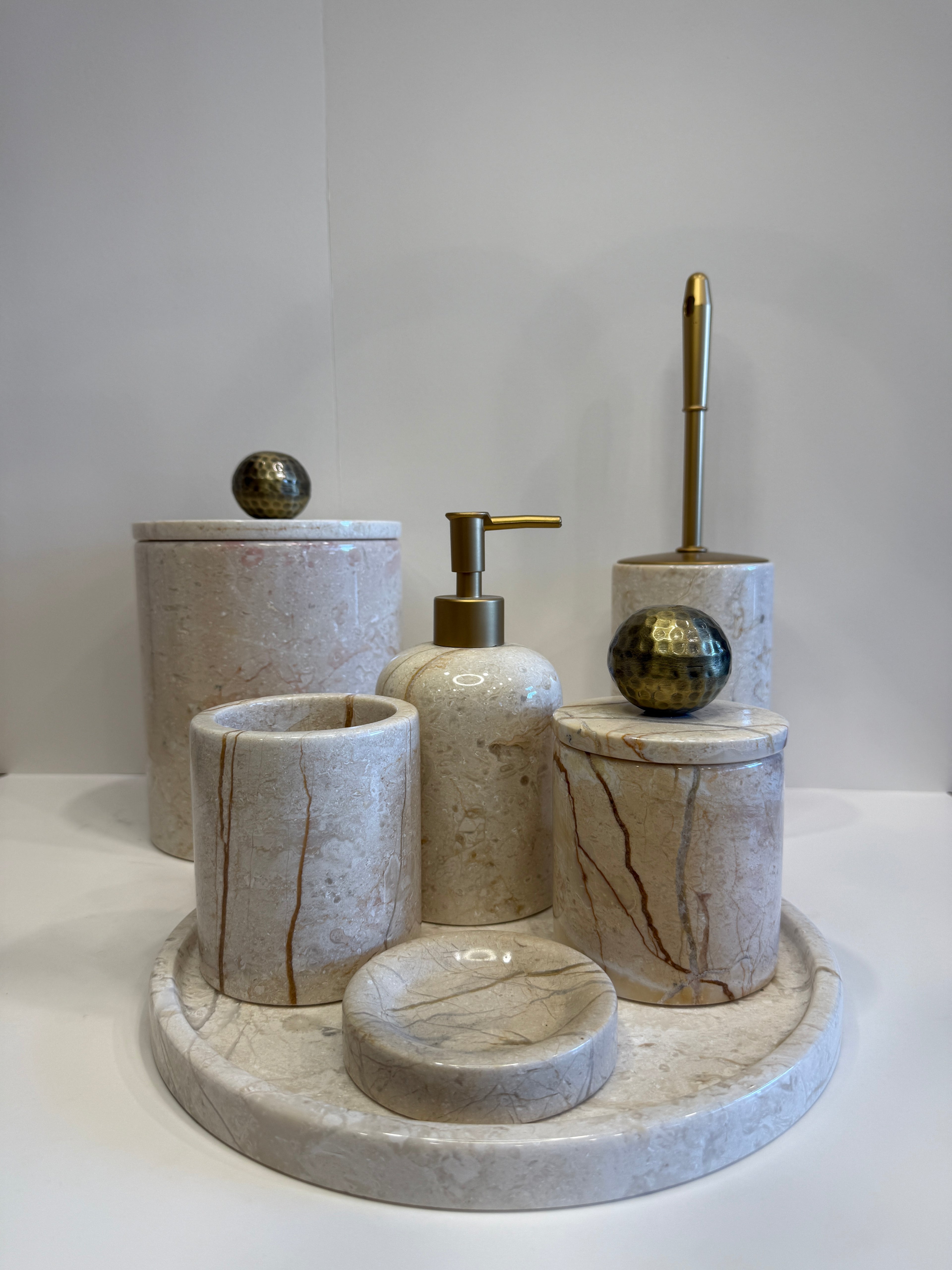 Beige Marble Complete Bathroom Set — handmade natural marble & stone décor by Moonlit Marble