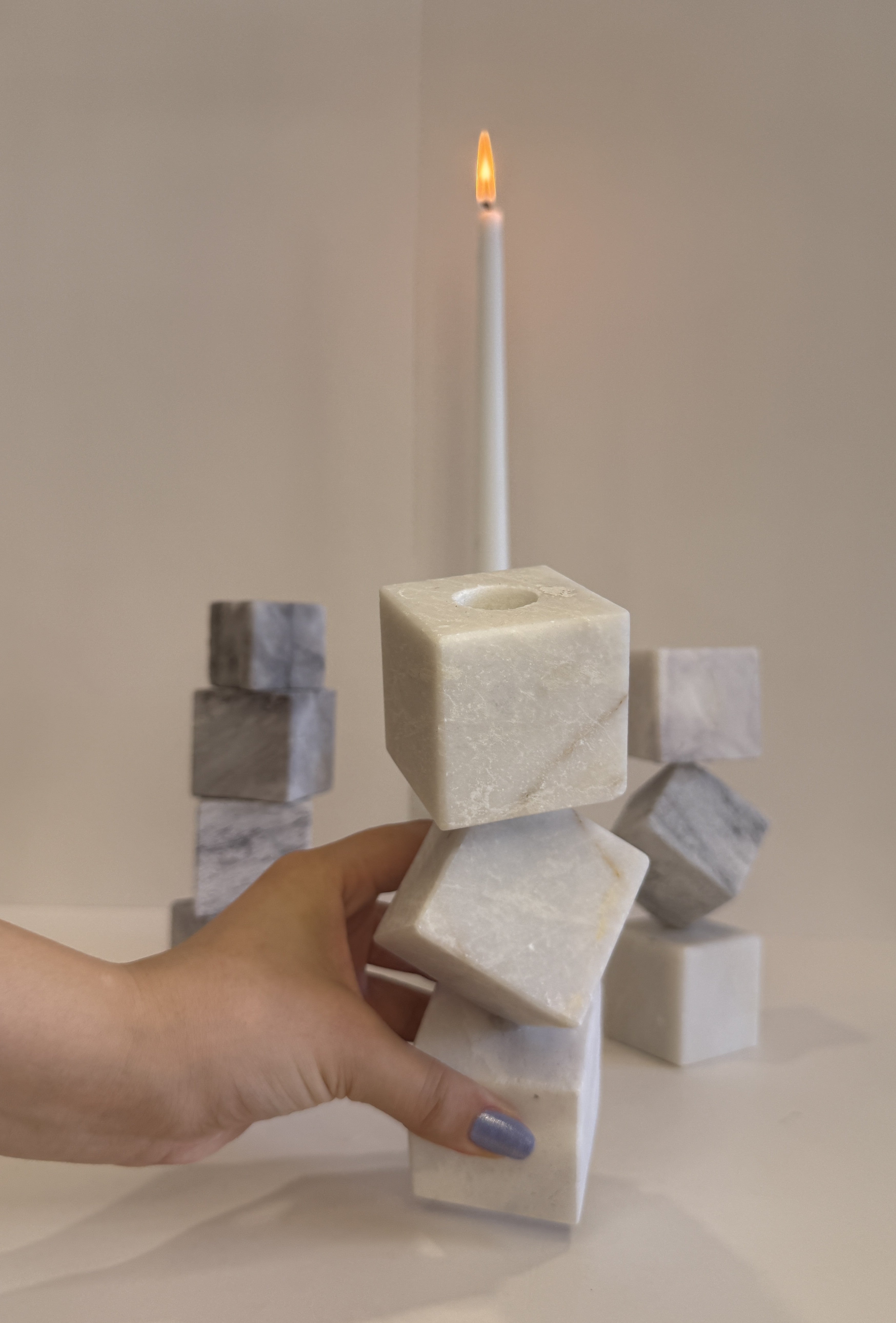 Handmade Marble Pillar Candle Holder — detail view 16
