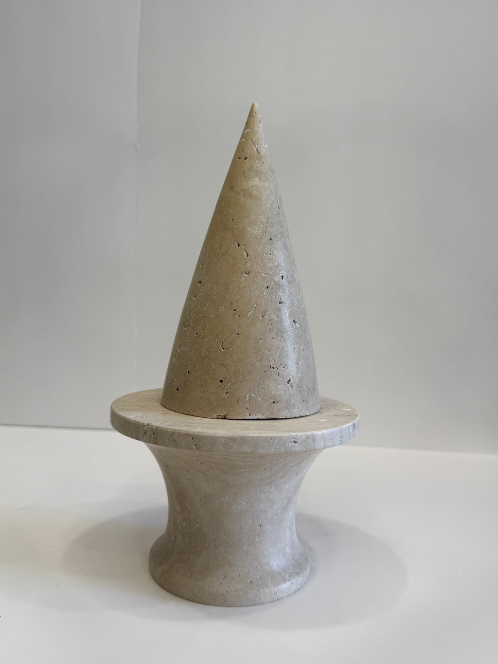 Travertine Cone Object — handmade natural marble & stone décor by Moonlit Marble