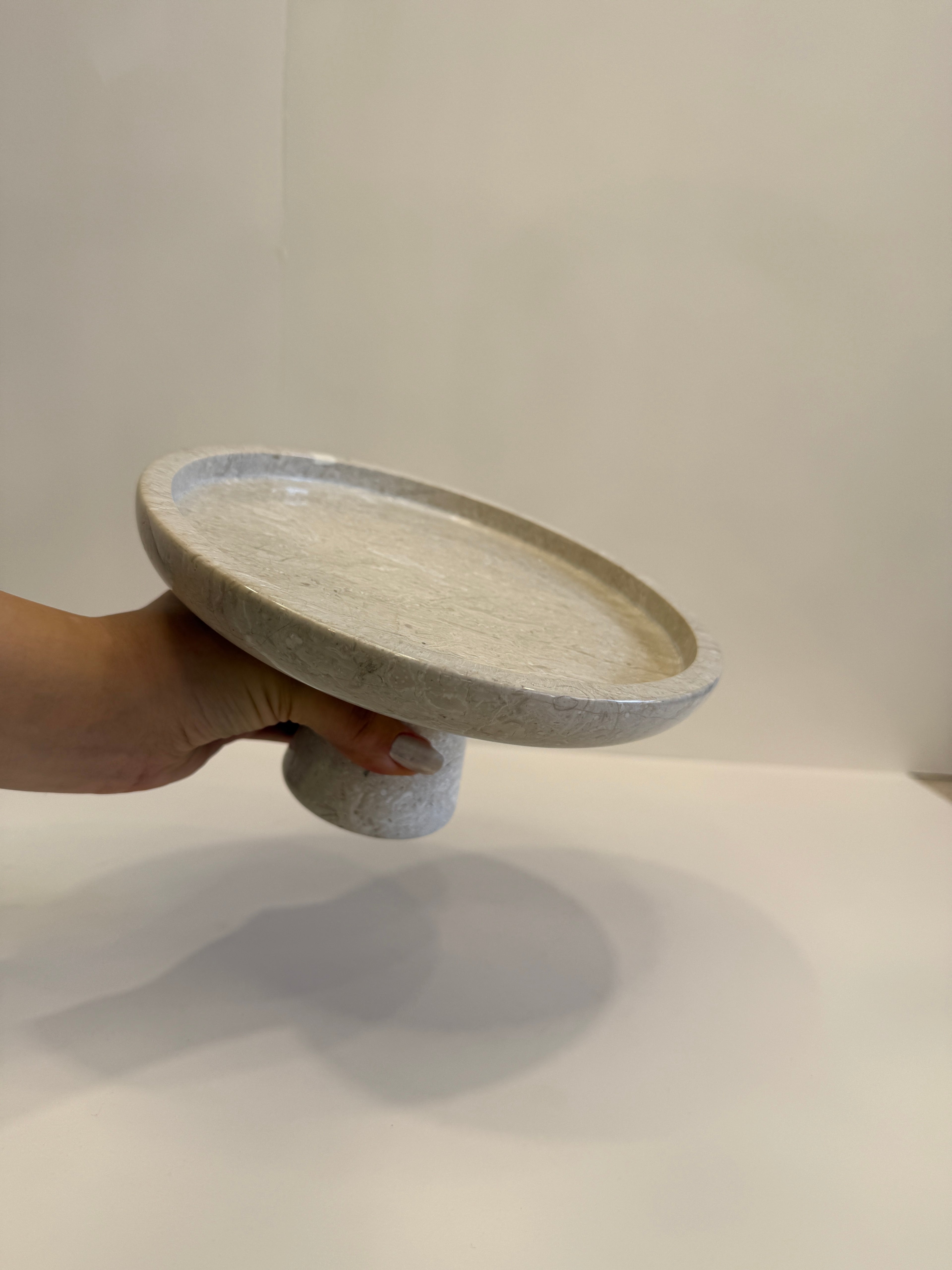 Beige Marble Compote Footed Bowl — detail view 7