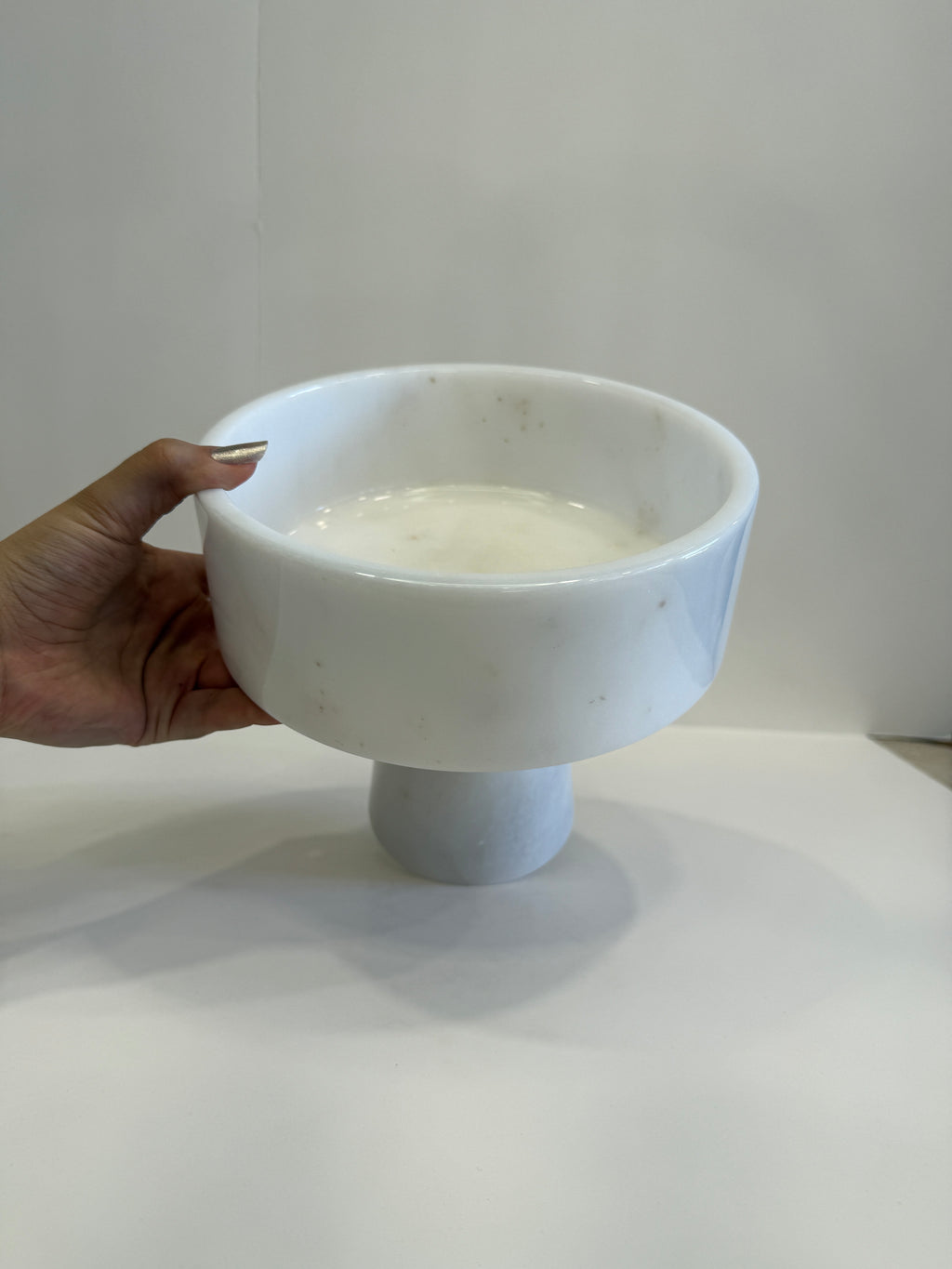 White Marble Tapered Footed Bowl — detail view 5