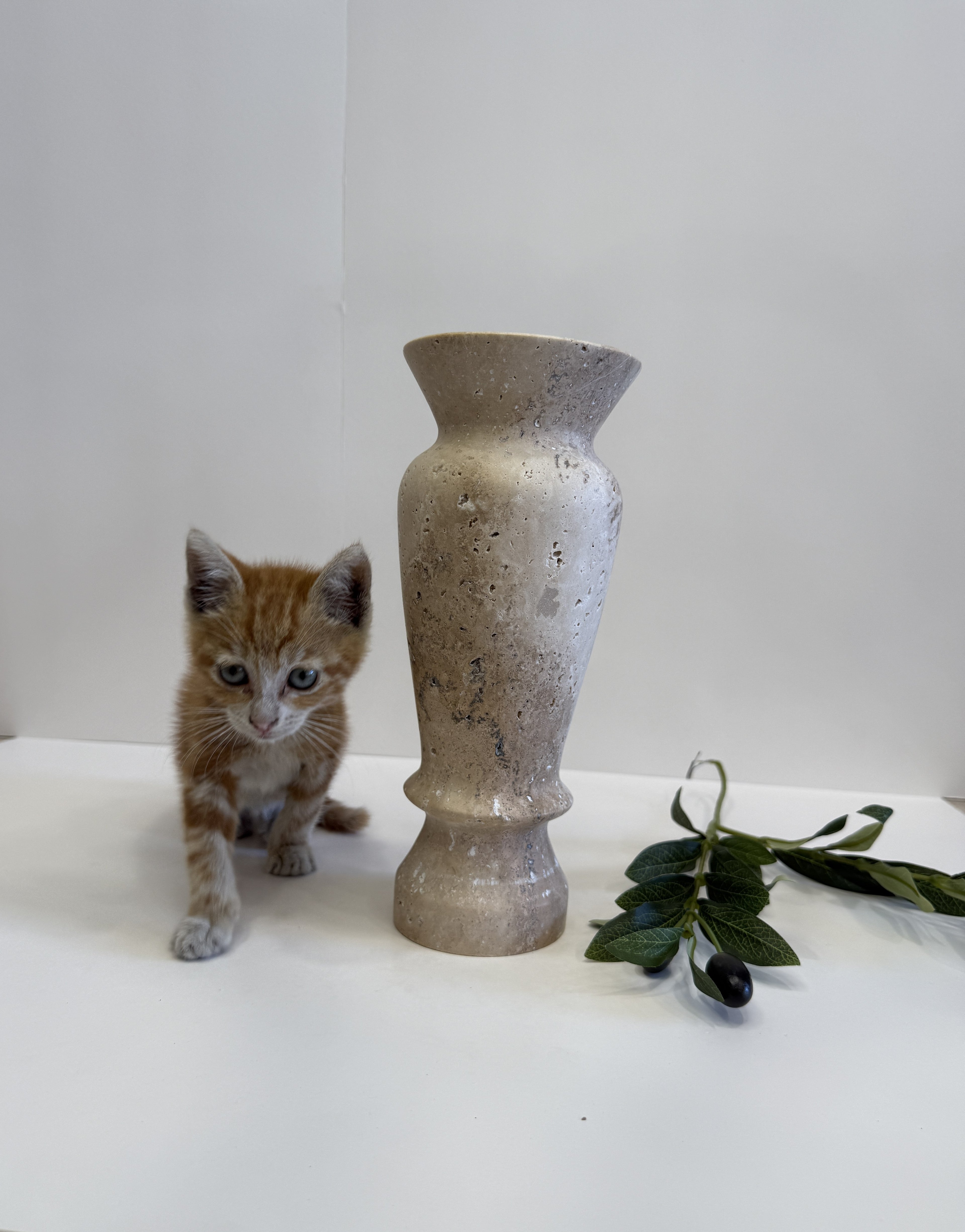 Travertine Fluted Vase — detail view 1